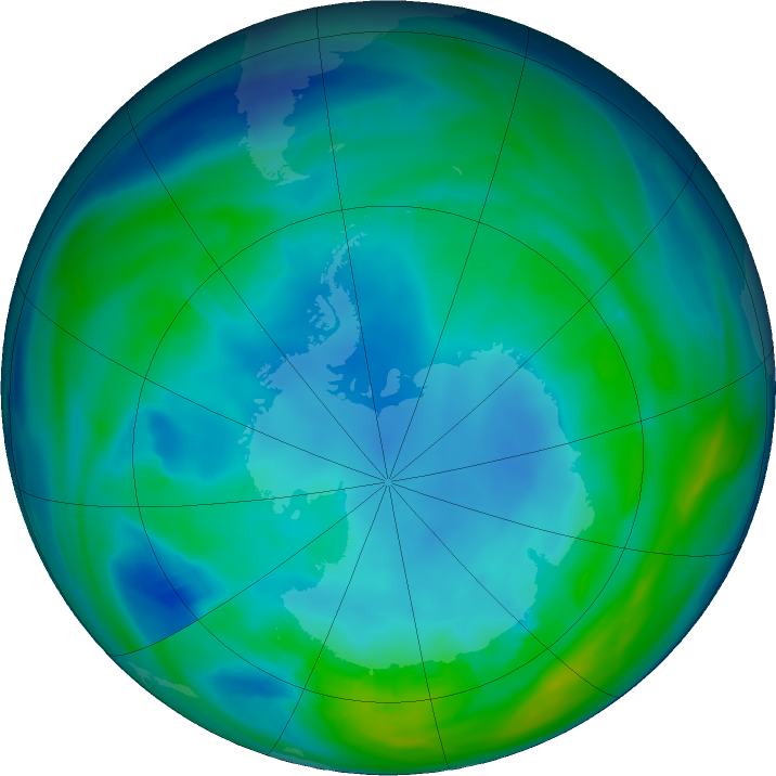 Antarctic ozone map for 16 May 2020